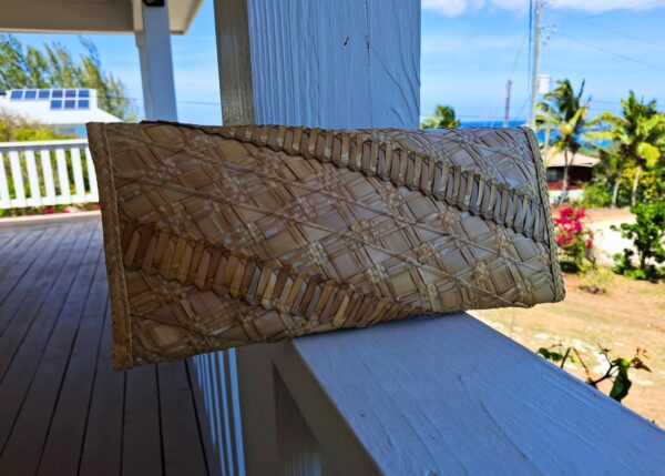 Cara straw clutch purse back